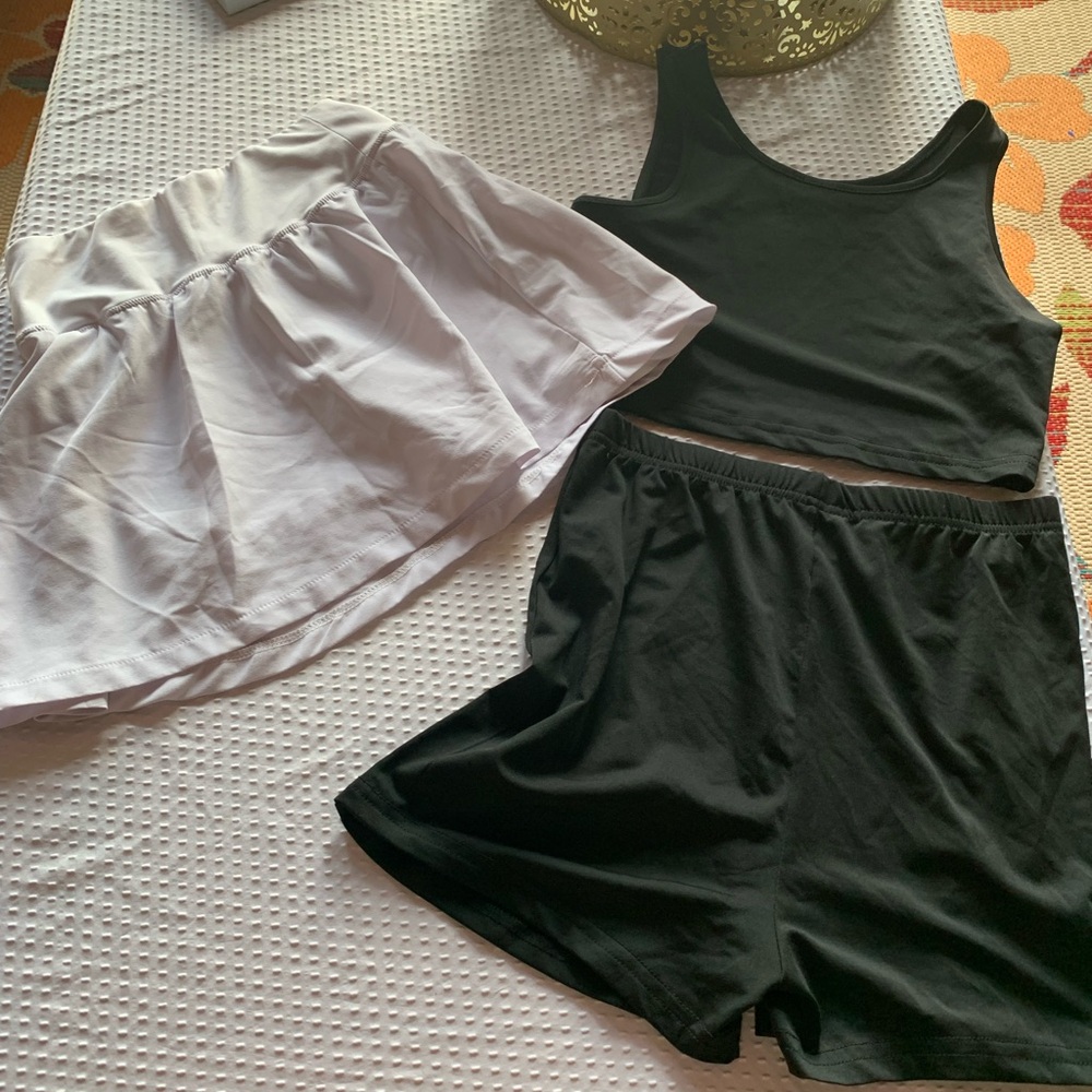 New Mix Black Athletic Shorts and White Skirt Set